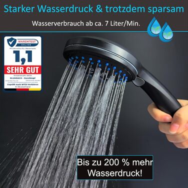Насадка для душу Energy Rain з 9 режимами, високий тиск, економія води, ручна лійка для душу, чорний колір