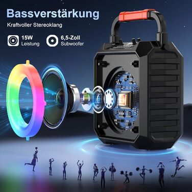 Караоке машина JYX з 2 бездротовими мікрофонами, портативна Bluetooth колонка з RGB-підсвіткою, караоке система для дому, вечірки, PA-система для дорослих, Partybox чорного кольору