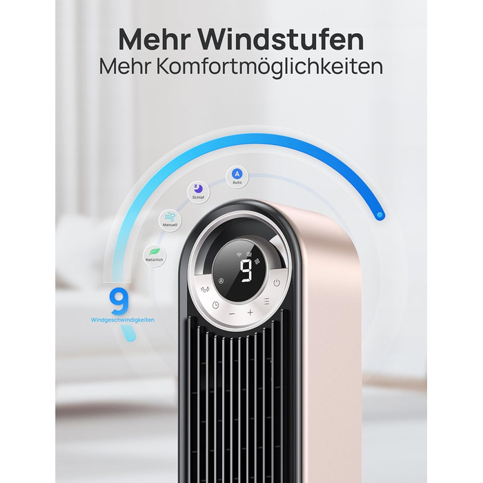 Дрео - розумний вентилятор-турбовежа 106 см з охолодженням, WiFi, Alexa, 9 швидкостей, 4 режими, таймер 12 год, керування голосом, проекція зірок