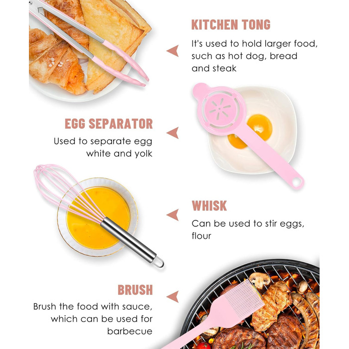 Набір кухонних аксесуарів з силікону, 12 шт., BPA-free, для антипригарного посуду, зелений (рожевий)