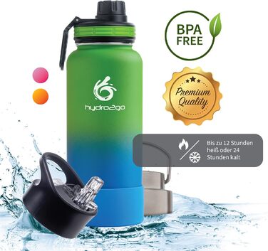 Stainless Steel Drinking Bottle – BPA-Free Thermo Bottle for Kids, School, Sports & Outdoor – Keeps Drinks Hot up to 12H and Cold up to 24H – Includes 3 Drinking Caps – 950 ml (Earth)