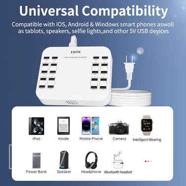 USB-зарядний пристрій 20 портів, портативна станція швидкої зарядки для iPhone, iPad, Samsung, Google, Xiaomi, Huawei та інших пристроїв