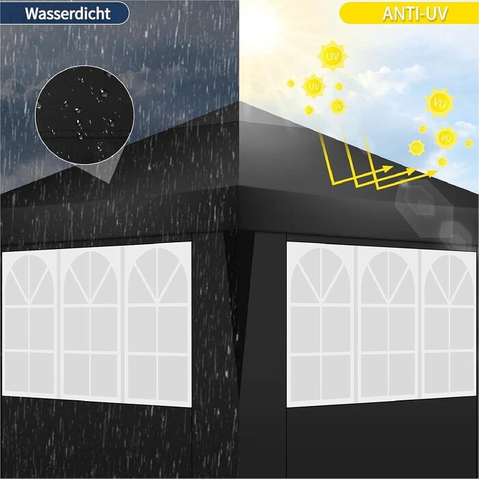 COBIZI Pavilion 3x3 Waterproof Folding Pavilion with 4 Side Panels, Outdoor Folding Pavilion, Stable UV Protection 50+, Pop-Up Garden Pavilion, Party Tent for Outdoors, Garden, Party, Wedding, Market (Black, 3x6m)