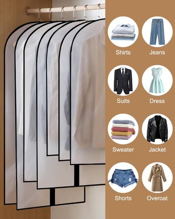 16 чорних мішків для одягу з блискавкою, 60 x 120/100/80 см. Захисні мішки для одягу, костюмів, пальто, суконь, сорочок. Організація та зберігання одягу.