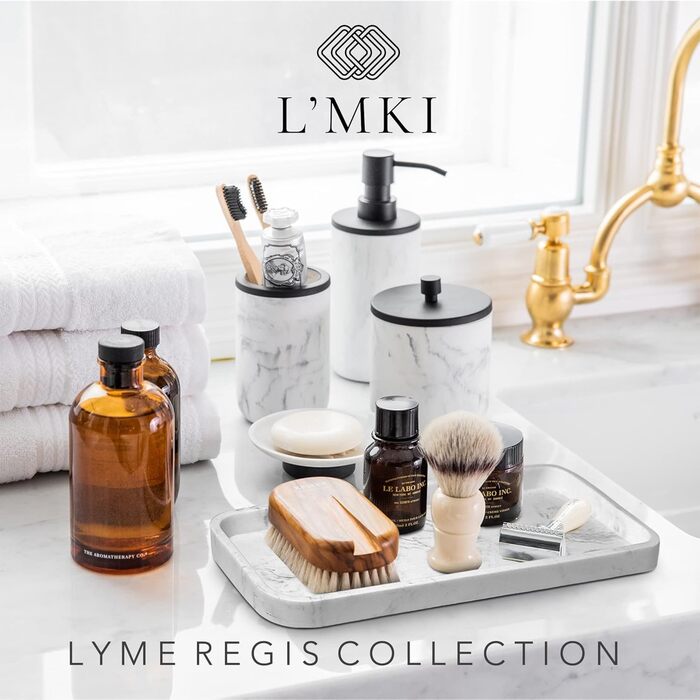 Набір аксесуарів для ванної кімнати: диспенсер для мила, тримач для зубних щіток, мармур, стиль фермерський дім, 5 шт., чорний