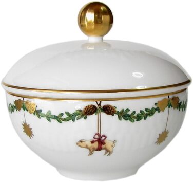 Royal Copenhagen 1021103 Star Fluted/XMAS Sugar Bowl with Lid, Porcelain, Multicolor