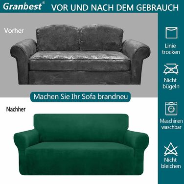 Granbest 1 Pack Thickened Couch Cover Durable Velvet Plush Sofa Cover for Oversized Couch High Stretch Couch Cover for Dogs, Pets Anti-Slip Furniture Protector for Living Room (4 Seater, Dark Green)