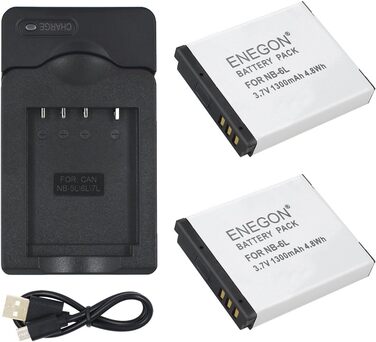 Запасні акумулятори ENEGON (2 шт.) та зарядний пристрій для Canon NB-6L, NB-6LH, CB-2LY та камер Canon PowerShot SX510 HS, SX500 is, SX700 HS, SX280 HS, SX260 HS, SX170 is та інших моделей