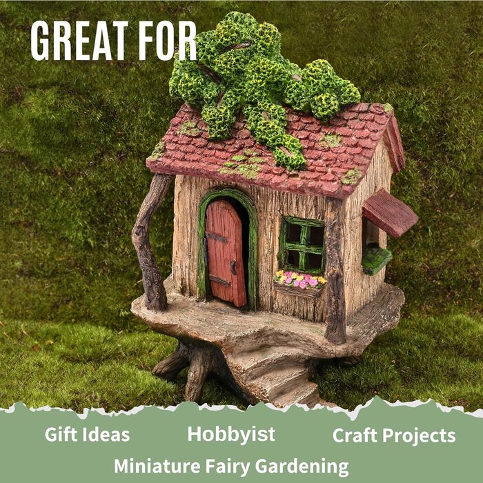 PRETMANN's Fairy Garden House - large fairy tree house with a door that opens - 22.9 cm high - fairy garden accessories