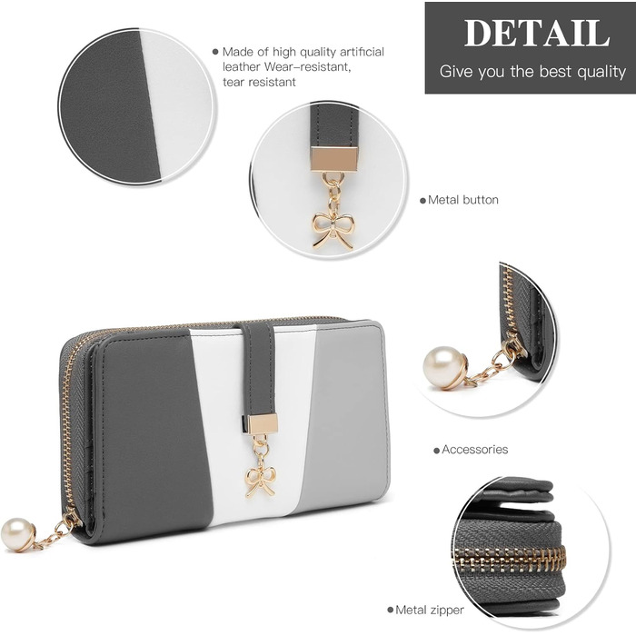 Сумка жіноча Lulu Daen середнього розміру з PU шкіри: сумка-шопер, сумка на плече для роботи, подорожей, бізнесу (Сіра, з гаманцем)