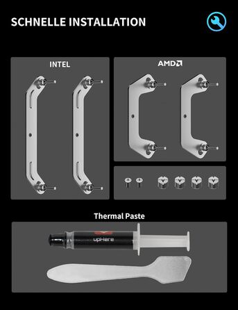 upHere H45K6: Тихий кулер для CPU з 6 тепловими трубками (90x45 мм) - сумісний з AM5/AM4/AM3, Intel 1851/1700/115x/1200
