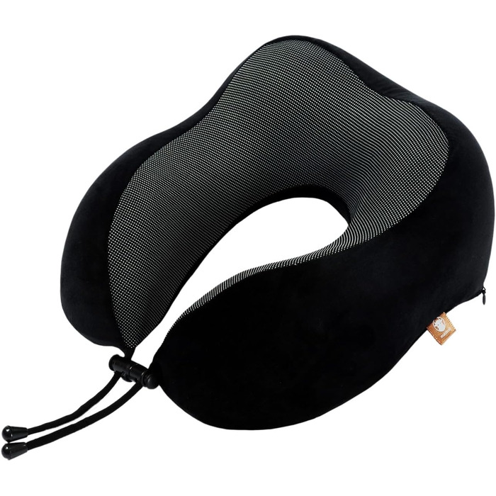 Подушка для шиї з піною з пам'яті, 360-градусна підтримка голови, зручна та легка, ідеальна для сну в літаку, авто, поїзді, автобусі та вдома, з чохлом для зберігання (Чорна)