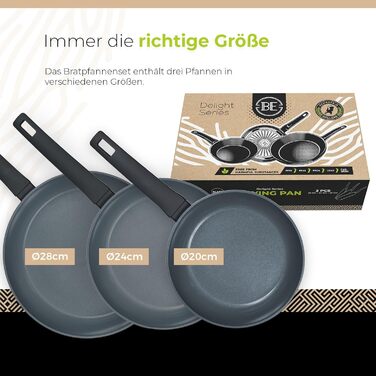 Набір сковорідок Be Living Delight 4 шт. (20/24/28 см + вок 28 см з кришкою), антипригарне покриття з кераміки, для індукційних плит, без PTFE та PFOA, чорний