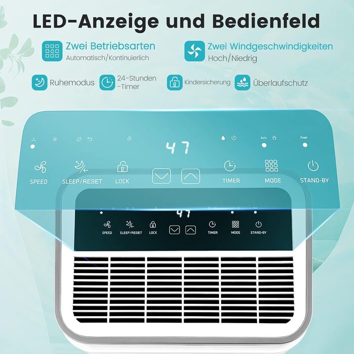 Відбійник повітря COSTWAY з 4 режимами, 5л резервуар для води, таймер 24 години, шланг для зливу, LED-дисплей, для приміщень до 250м³ (100м²), 25л/день