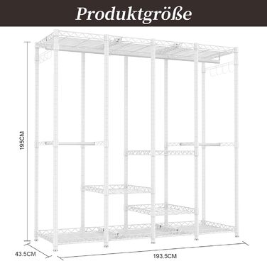 Відкритий шафа-система AQRA з регульованими полицями та штангами для одягу, чорний (193.5 x 43.5 x 195 см)