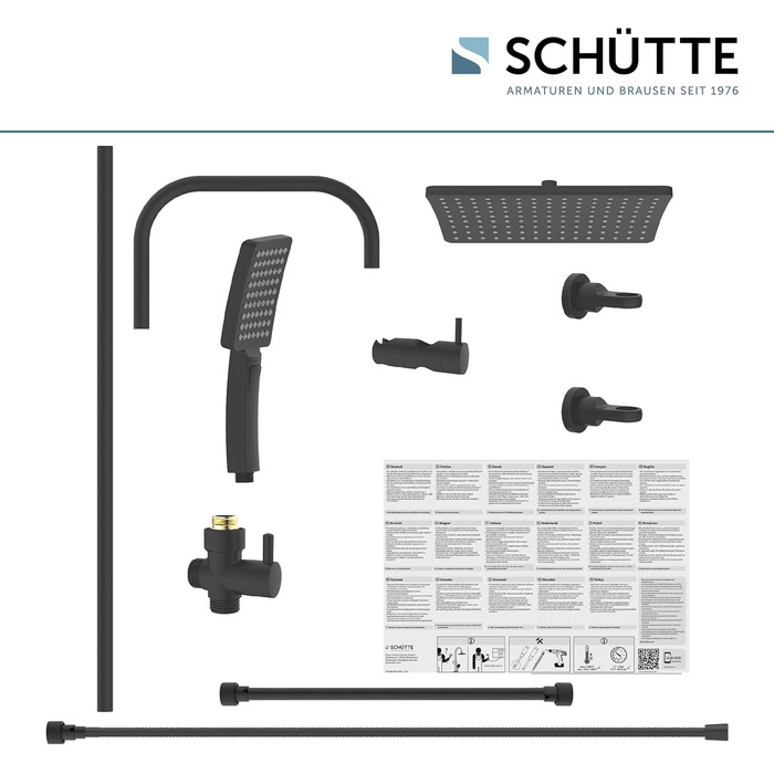Schütte Shower Set MALLORCA Shower Column with Large Rain Shower Head, Hand Shower with 3 Jet Types, Shower System without Faucet, Matte Black