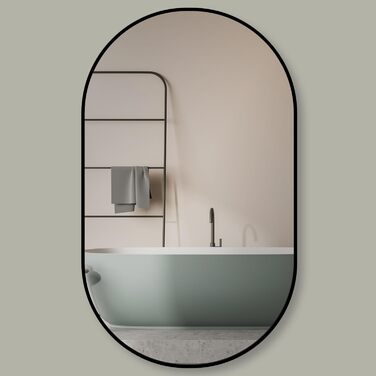 Круглий настінний дзеркало HOKO Design 50x90 см з металевим каркасом (чорний). Можлива вертикальна та горизонтальна установка. Для ванної, коридору, спальні, вітальні та їдальні.