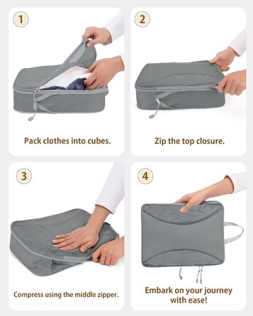 Органайзери для валізи Anjing Compression Cubes (10 шт.), сірі - компресійні куби для подорожей, набір для організації речей
