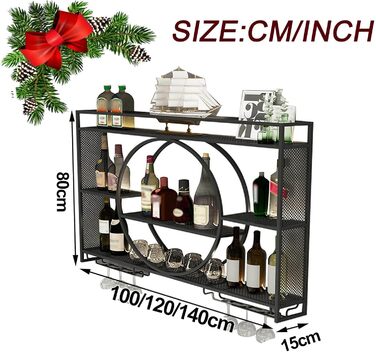 Стильна підвісна вітрина для вина на стіну, металева, велика місткість, для кухні, вітальні, бару (47.2 x 5.9 x 31.4 дюймів, Чорний)