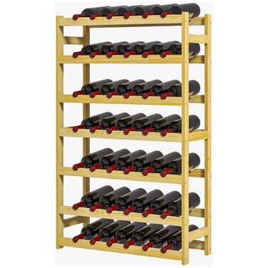 HOMCOM Wine Rack 63 x 25 x 102 cm for 42 Bottles with 7 Shelves, Freestanding Rack and Tip-Over Protection in Natural Wood Finish