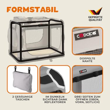 CADOCA® Collapsible Dog Carrier - Portable & Breathable Pet Travel Box - Large 60x42x44cm Grey