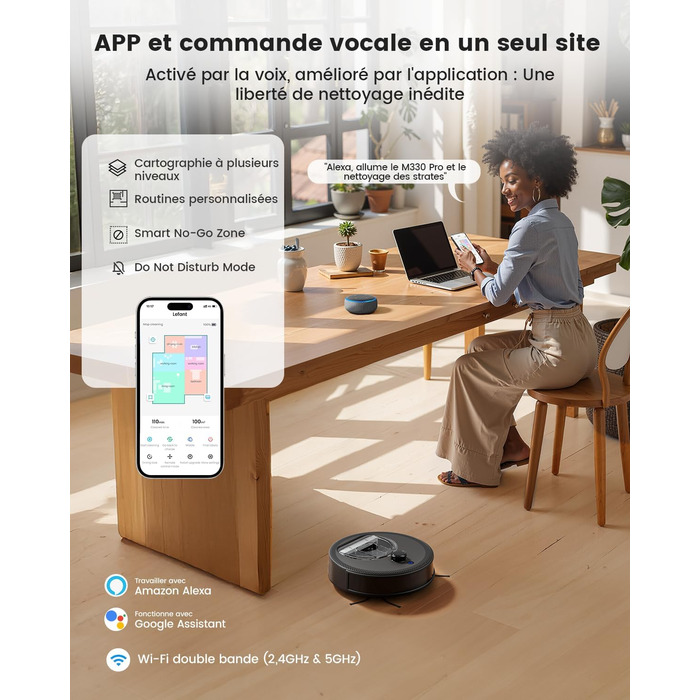 Робот-пилосос Lefant M330 Pro з картографією, 3-в-1, лазерною навігацією, уникненням перешкод PSD, індивідуальним прибиранням, часом роботи 150 хвилин, керуванням через APP/Alexa/WiFi