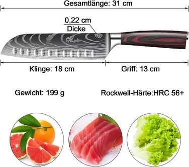 Набір кухонних ножів Camkum 3 шт: кухонний, Nakiri, ніж для фруктів. З нержавіючої сталі EN1.4116, подарункова упаковка