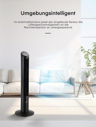 FOHERE Вентилятор Тур - Безшумний, 102 см, з пультом, 4 режими, 12 швидкостей, таймер 12 год, швидкість 7,6 м/с, для дому, спальні, офісу, чорний