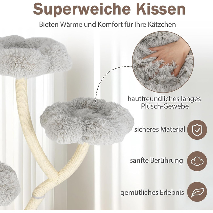 Дерев'яна кігтеточка для котів COSTWAY 165 см з 4 лежаками, печерою та сизалевими стовпчиками. Міцний каркас з металу, сірий колір.