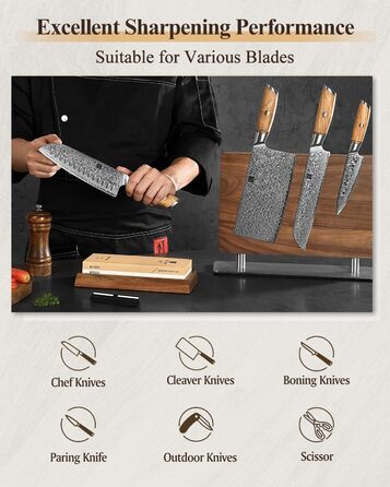 Набір для заточування ножів XINZUO: алмазний плоскою точило 2-в-1 з дерев'яною підставкою, зернистість 1000/5000