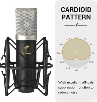 Мікрофон TONOR TC-2030 USB з великою мембраною для ПК, студії, стрімінгу, YouTube, співу, геймінгу. Комплект з мікрофонним штативом. 192 кГц/24 біт.