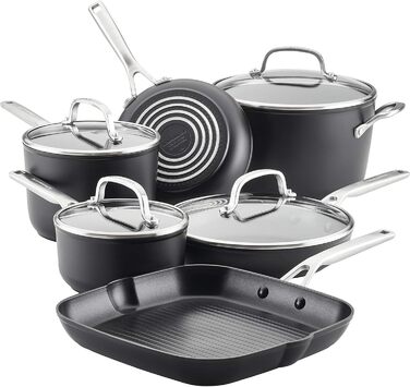 KitchenAid 80129 Harteloxierte Induction Non-Stick Cookware Set, Pots and Pans, Aluminum, Matte Black Cookware Set (10-Piece)
