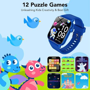 Смарт-годинник для дітей 1.8' з IP68, шагомір, монітор серцевого ритму та сну, активність 24/7, для iOS та Android, Deep Blue