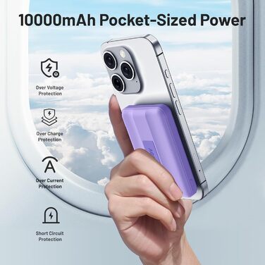 Powerbank AOGUERBE Mag-Safe 10000mAh з бездротовою зарядкою 22.5W PD та LED-дисплеєм (фіолетовий)