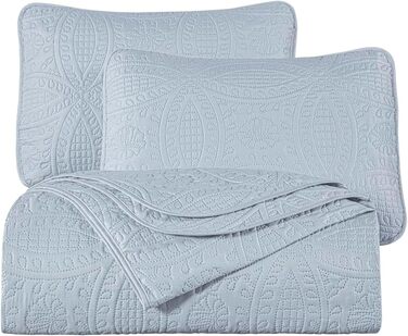 Комплект покривал Chezmoi Collection Austin (3 шт.) Oversized, блакитно-зелений, Queen, срібний