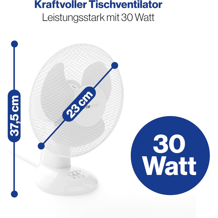 Вентилятор Clatronic VL 3601: тихий настільний вентилятор з регулюванням, діаметр 23 см, 30W