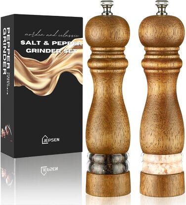Набір для солі та перцю Jepsen: ручні млини з дерева, наповнювані, з регульованим керамічним ядром, 2 шт.