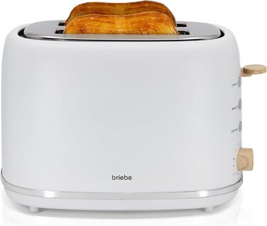 Тостер Briebe Nordic Set з широкими слотами та підставою для бургерів, 6 режимів підсмажування + Електричний чайник 1,7л, 2200W, BPA-free, Набір для сніданку, Скандинавський дизайн (Білий)