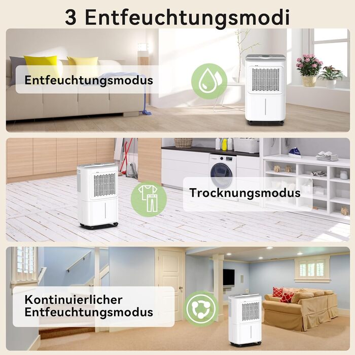 Електричний осушувач повітря Crecolife 12L/24h, 190W, для приміщень 20м², з цифровим дисплеєм та сенсорною панеллю керування, 3 режими осушення, 2 варіанти зливу, таймер 24г