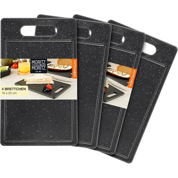 Набір дерев'яних обробних дощок Moritz & Moritz з гранітним дизайном, 25 x 15 см, BPA free, для сніданку, гігієнічний, придатний для миття в посудомийній машині (4 шт.)
