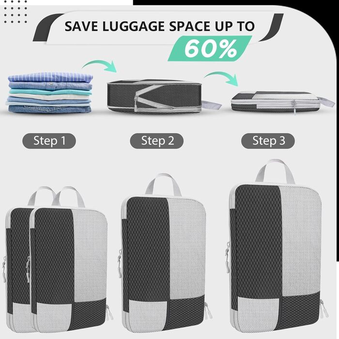Органайзер для валізи Avmvnvc, набір 10 штук: кубики для пакування одягу, компресійні мішечки, органайзер для подорожей з косметичкою, для рюкзака та валізи, чорний