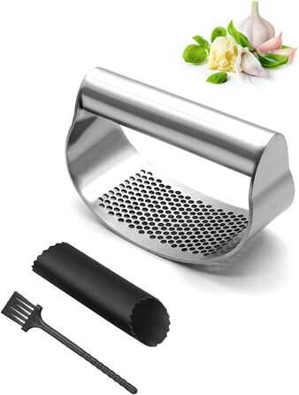 Прес для часнику з нержавіючої сталі, подрібнювач часнику та імбиру, кухонний аксесуар, срібний