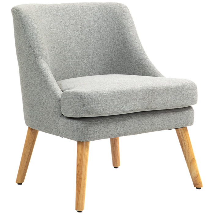 HOMCOM Armchair Lounge Chair with Linen Look, Armrests, Padded Recliner with Wooden Legs, for Living Room, Bedroom, Light Grey | Aosom