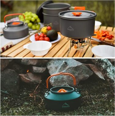 Набір посуду для кемпінгу WIDESEA на 2-3 особи, антипригарне покриття, сковорода, каструля та чайник, набір мірний, для походів/трекінгу/пікніків на природі (світло-сірий)