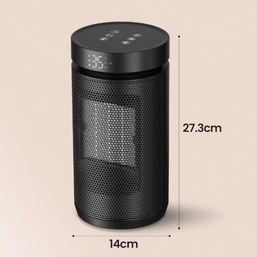 Електричний обігрівач 1500W з термостатом, PTC-кераміка, захист від перегріву та перекидання, 3 режими, таймер 12h, осциляція 70°, для дому, кемпінгу, офісу