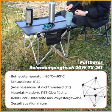 Сонячний кемпінговий стіл Technaxx 60W зі складаною панеллю та USB-зарядкою (TX-251)