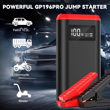 Powerbank для авто GREPRO Starthilfe: запуск 10L бензину/8L дизеля, LCD, LED ліхтарик