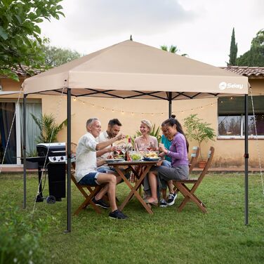 Sekey One-Touch Pop-Up Pavilion 3x3 Waterproof Stable Winter-Proof, Folding Pavilion 3x3m with Thickened Tubes, Party Tent Pavilion Foldable for Camping Festival Party, Khaki