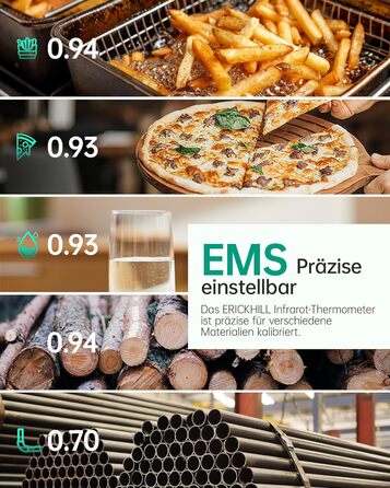 Інфрачервоний термометр ERICKHILL -50°C до 800°C, безконтактний цифровий лазерний термометр з щупом для м'яса -50°C до 300°C, регульований коефіцієнт випромінювання – для приготування їжі/грилю/заморожування