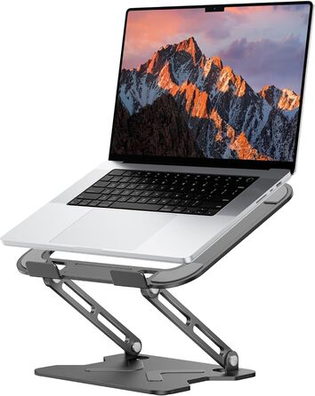 Adjustable Laptop Stand for Desk - Portable Aluminum Laptop Riser, Foldable, HP Compatible (10-16 inch), Space Black